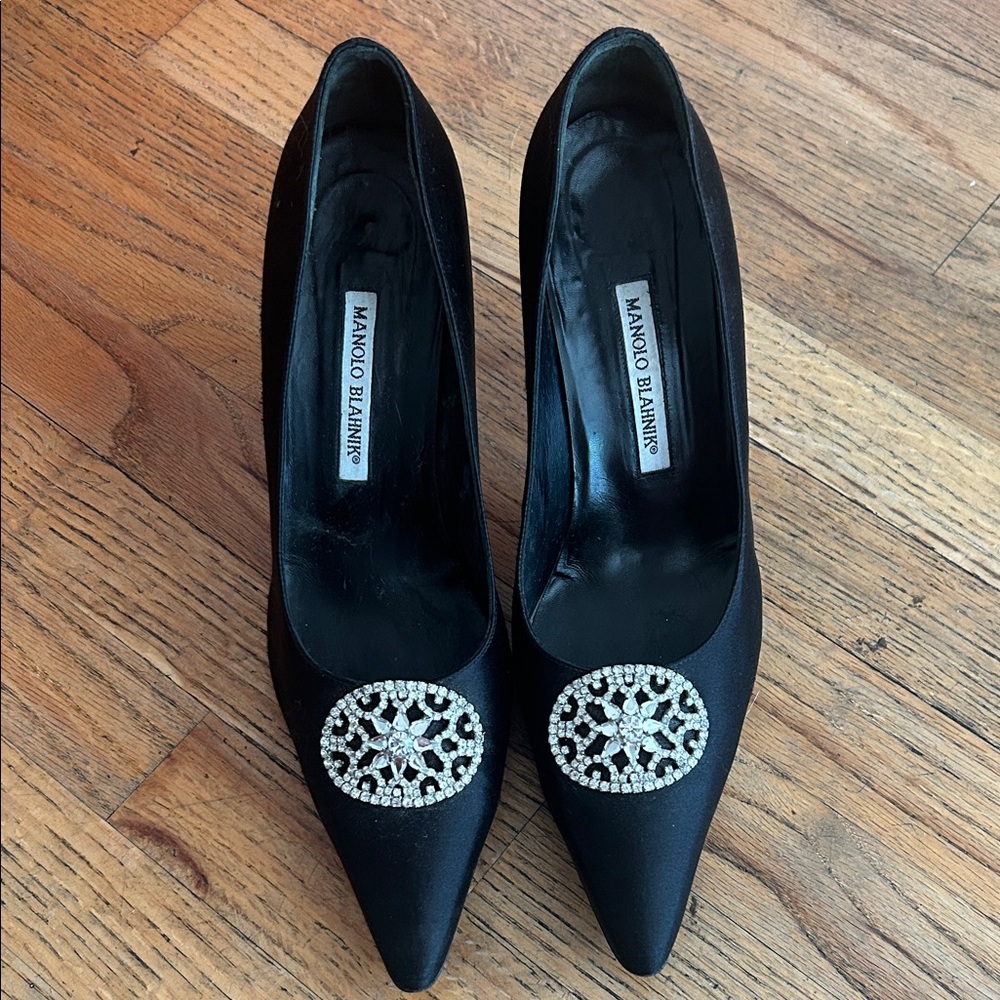 Manolo Blahnik Black Heels with Crystal Detail